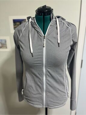 Kyodan Grey & White Striped Zip Hoodie Utility Jacket